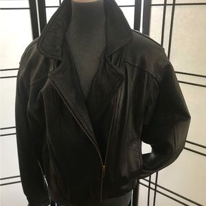 Cropped leather biker style jacket